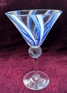 Eastern Art Glass Blue & White Swirl Hand Blown Martini Glass - Picture 1 of 4