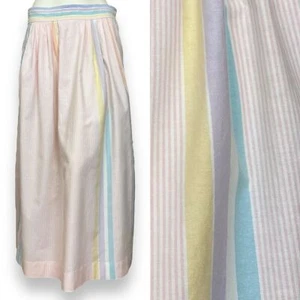 Vintage Nordstrom Midi Skirt Pastel Stripes Lovecore Dollette 80s Pockets Twee - Picture 1 of 15