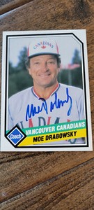 1989 TCMA CMC SIGNED CARD MOE DRABOWSKY CANADIANS ORIOLES A'S REDS CARDINALS 25 