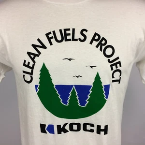 Vintage 80s 90s Koch Brothers Clean Fuels Project Energy Farm Oil White T Shirt - Picture 1 of 4