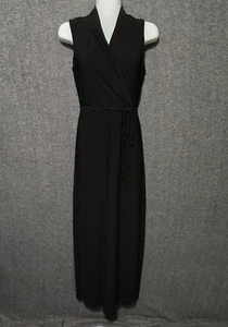 White House Black Market Maxi Dress Womens 2 Black V Neck Tie Waist Keyhole Back - Picture 1 of 14