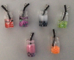 ""Set of 6 x 3D Transparent Resin Glass Cocktail Drinks Charm Pendants”” (D17p) - Picture 1 of 6