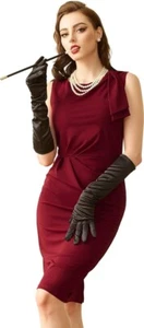Abito donna Belle Poque rosso a tubino elegante girocollo increspato spacco davanti UK 8 - Foto 1 di 12