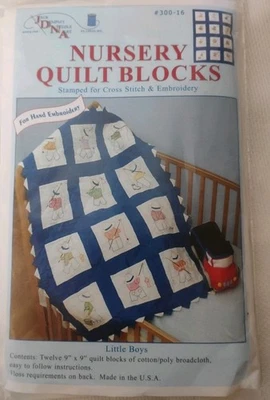 Jack Dempsey Boy Fishing Themed Stamped White Quilt Blocks 9"X9" 12/Pk - Image 1 of 4