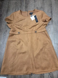 Toccin NY Neu mit Etikett Wildlederimitat Kurzarm Kleid in Cognac Übergröße 22 - Bild 1 von 7