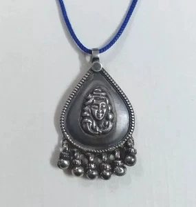 92.5 Stamp Sterling Silver Hammered Deity om Shiva Bell Trible Boho Pendant - Picture 1 of 8