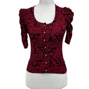 INC International Concepts Red & Black Floral Jewel Button Cardigan Sweater sz S - Picture 1 of 10