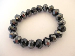 Cezanne Stretch Bangle Bracelet Black Hallographic Faceted Beads 7" Flat - Picture 1 of 3