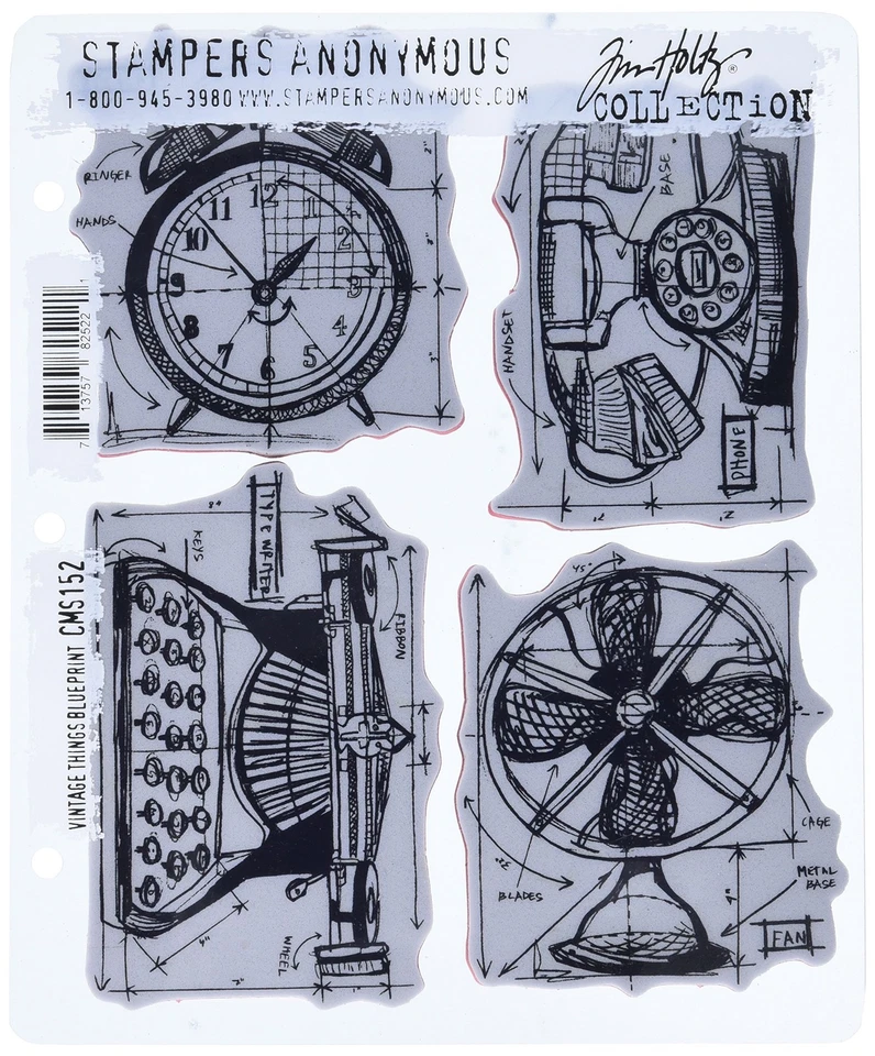Набор резиновых штампов Stampers Anonymous Tim Holtz Cling, 7 дюймов x 8,5 дюйма, винтажный чертеж - Изображение 1 из 1