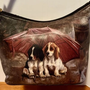 Icon Los Angeles Wearable Art Leather Handbag WH Trood Dogs Umbrella Rain - Picture 1 of 16