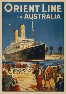 Shipping Poster - Orient Line to Australia - 1912 - Vintage Reprint A4 Wall Art - Foto 1 di 1