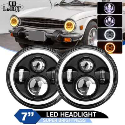 Par Para Proyector Redondo TR6 1969-1976 7" LED Faros Halo Ojos de Ángel DRL Foto 1 de 4