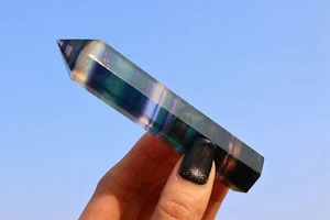 4" Natural Rainbow Fluorite Obelisk Reiki Crystal Point Tower Decor Gift 1PC - Picture 1 of 11
