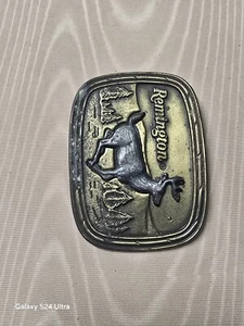 Remington Arms "Running White tailed Deer" Brass Belt Buckle Vintage - Picture 1 of 2