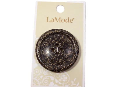 Large Black Beige Speckled Button x 1 Piece La Mode 4-Hole 1 1/2" Round B31 - Image 1 of 4