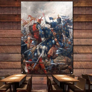 Crusaders Flags Wall Art Decor Canvas Painting Knights Templar Armor Banners 2 - Picture 1 of 5