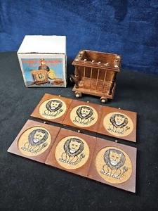 MCM Coasters Lions Circus Wagon Bar Ware Set of 5 Coasters Leo Lion Burbon NICE - Picture 1 of 20