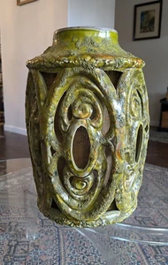 Lrg Volcanic Glazed Ceramic Base to a Lamp, Burlap Insert, 1970s (price reduced) - Picture 1 of 24