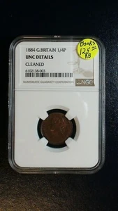 1884 Great Britain Farthing NGC UNCIRCULATED 1/4P Coin PRICED TO SELL NOW! - Picture 1 of 4