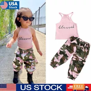2PCS Toddler Kids Baby Girls Clothes Halter T-shirt Tops Jeans Pants Outfits Set - Picture 1 of 8