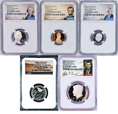 2020 HAPPY BIRTHDAY SET 5-Coin-Set Dime Half Penny Nickel Quarter NGC PF70 - Image 1 of 4