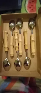6 Vintage bamboo handle Seki Hamono tea/dessert spoons - Picture 1 of 5
