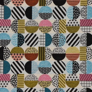 Dekostoff Jacquard geometrisch Kreise weiß schwarz bunt 1,5m Breite - Bild 1 von 10