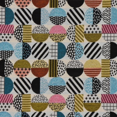 Dekostoff Jacquard geometrisch Kreise weiß schwarz bunt 1,5m Breite - Bild 1 von 4