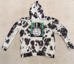 Hasbro Monopoly Hoodie Unisex SZ L Gray White Tie Dye Sweatshirt Jacket - Picture 1 of 7