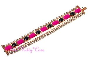 Stunning Colour Pop Neon Pink & Black Multi Chain Bracelet w/ Swarovski Crystals