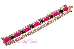 Stunning Colour Pop Neon Pink & Black Multi Chain Bracelet w/ Swarovski Crystals - Picture 1 of 2