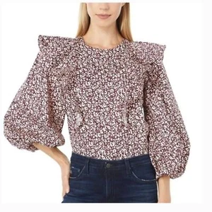 Ted Baker Sanjaa Blouse Frill Balloon Sleeve Top Size Medium 3 US 8 - Picture 1 of 2