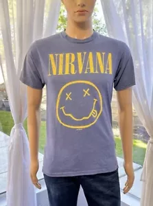 Nirvana T-Shirt Adult Size M Medium Solid Blue Short Sleeve Crew Neck Tee - Picture 1 of 5