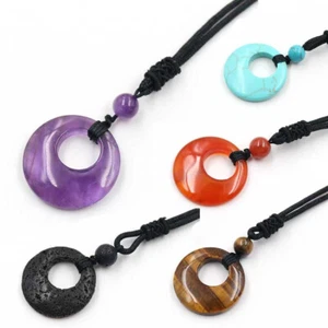 Natural Crystal Stone Adjustable Pendant Ring Necklace Unisex Lucky Coin Pendant - Bild 1 von 22