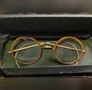 Occhiali Windsor anni '20 1/20 12k GF oro nero custodia telaio ponte sella Lennon - Foto 1 di 9