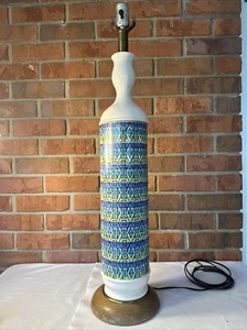 Vintage 1960's MCM Mid-Century Modern Tribal Pottery Blue Green 30" Table Lamp - Picture 1 of 13