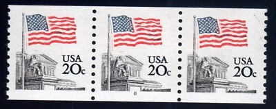 Scott #1895a Flag over Supreme Court Plate # Coil of 3 Stamps - MNH P#8 - Image 1 of 2