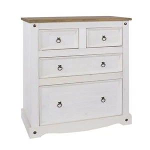 Cómoda de 4 cajones dos tonos madera maciza mexicana 2+2 cajones blanco corona pino - Imagen 1 de 2