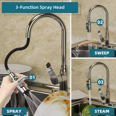 Grifo de cocina DreamQuest de lujo con rociador extraíble, modo de pulverización de una sola mano Foto 1 de 4