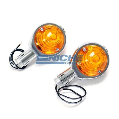 BMW Hella Style Bar End Deco Turn Signals Lights 7/8" 12 Volt Chrome Amber - Image 1 of 2
