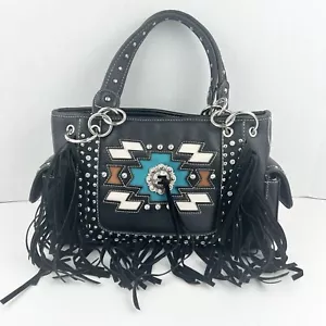 Black Southwestern Conceal Carry Shoulder Purse Bag Fringed Faux Leather - Picture 1 of 20