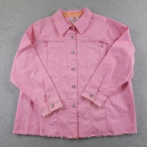 Quacker Factory Jacket Womens 1X Plus Pink Rhinestone Buttons Fringe Edge *STAIN - Picture 1 of 14