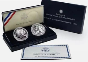 2001 American Buffalo Commemorative Silver Dollars 2 Coin Set BU and Proof - Picture 1 of 1