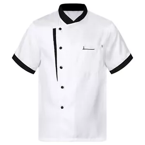 Men's Chef Coat Uniform Short Sleeve Cook Jacket Restaurant Kitchen Workwear Top - Picture 1 of 15