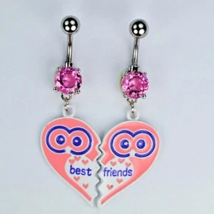 Best Friends Friend Dangle Belly Rings Owl BFF Besties Navel Piercing Jewelry  - Picture 1 of 3