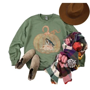 Felpa girocollo manica lunga Cottagecore autunno zucca unisex media - Foto 1 di 4