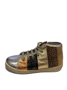 Naturino W6yz Crazy Metallic Stripe Hightop Leather Sneakers Big Girls Sz 4.5 - Picture 1 of 10
