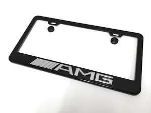 (1) 3D ////AMGemblem Logo BLACK Coated Metal License Plate Frame Holder - Picture 1 of 2