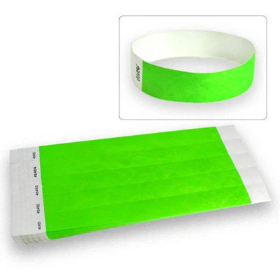 WRISTCO 100 Count Wristbands for Events, Neon Green Tyvek Material, Security Bracelets