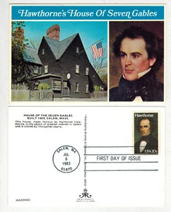 1983 NATHANIEL HAWTHORNE COLOR POSTCARD 2047 FDC #1 HOUSE OF SEVEN GABLES - Picture 1 of 1